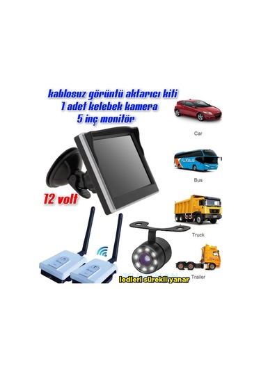 5 '' Monitör Ledli Kelebek Kamera Wifi Görüntü Aktarıcı Seti 12 V