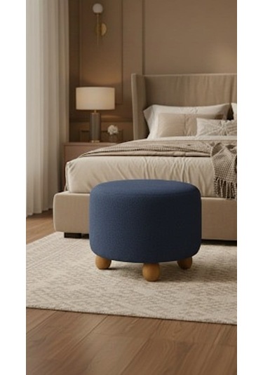 Polo Peluş 45 X 45 Cm Doğal Gürgen Topuz Ayaklı Çok Amaçlı Puf Koltuk Lacivert