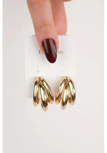 Oqqo Üç Sıra Halka Çelik Küpe Altın