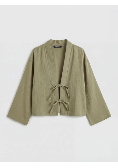 Lc Waikiki Haki Şal Yaka Oversize Kadın Kimono