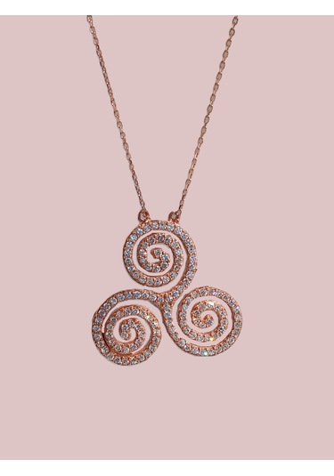 925 Ayar Gümüş Triskele Üçlü Sarmal Gold Işıltılı Tasarım Kadın Kolye Doğum Günü Hediye Gold - Gümüş