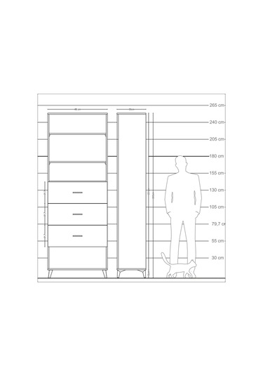 Arges Dolap 3 Raflı 3 Çekmeceli 88x30x243 Antrasit-antrasit Antrasit
