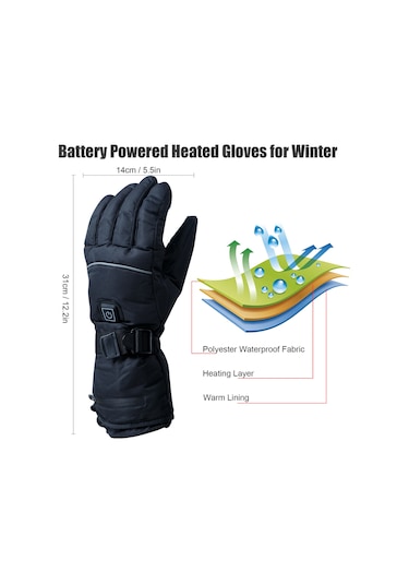 Geeksen Sıcaklık Ayarlı Sıcak Elek Eldiveni, Su Geçirmez Kayganlık Engeli, Fleece İç, Dokunmatik Parmak, Kayak Bisiklet Winter Outdoor, Xl Siyah Siyah
