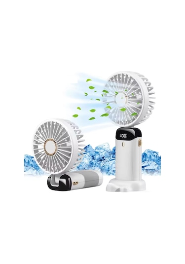 Mini El Fanı 5 Kademeli Dijital Led Göstergeli Boyun Askılı Mini Klima Vantilatör