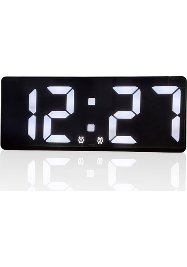Upway Çift Alarmlı Dijital Masa Saati-aynalı Termometreli Tarihli Sese Duyarlı Beyaz Siyah - Beyaz