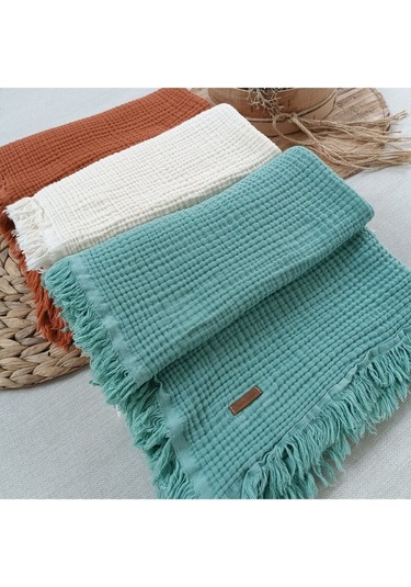 %100 Pamuklu 4 Kat Müslin Bebek Battaniyesi 90x120 Cm - Kiremit Mevsimlik Bebek Örtüsü - Oscar Mint