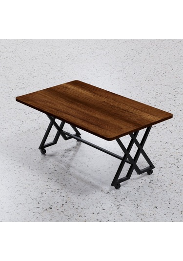 Makbulce Reyyan Orta Sehpa Siyah Metal Ayak Tekerlekli Barok Ceviz