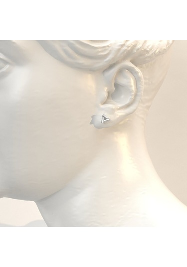 İndigo Takı Minimalist Sade Üçgen Beyaz Gümüş Küpe