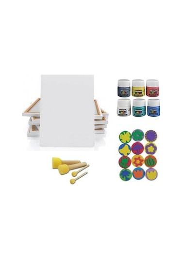 Çocuklar Için 25X35 Tuval + Parmak Boyası Seti ( Pon Pon Fırça Lı