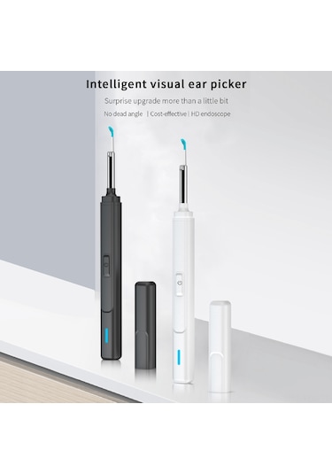 Geeksen Kameralı Kulak Temizleyici Seti - Hd Görüntü, 6 Led Işık, 6 Farklı Spoon, Akıllı Uygulama İle Foto/video Çekimi, Siyah