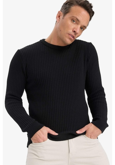 Defacto Standart Fit Bisiklet Yaka Basic Dokulu Triko Kazak E0811ax25wnbk27 Siyah