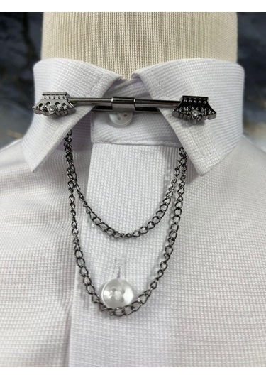 Silver Taç Figürlü Yaka Iğnesi Koyu Gri