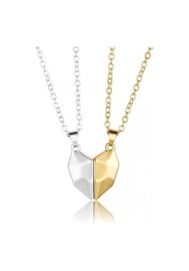 My Topped İki Ruh Tek Kalp Kolye, Dilek Taşı Mıknatıs, L+altın+gümüş, Çiftler İçin Gümüş