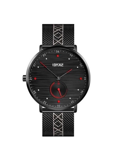 Novahub Skmeı 9218 Erkek Yatay Çizgili Arapça Sayısal Kuvars Saat Kırmızı Ve Mavi Renkler, Kadran Örgü Kemer Çok Renkli