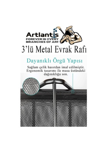 Metal Evrak Rafı 3 Lü 1 Paket Masa Üstü A4 Dosya Düzenleyici Kağıt Tepsisi Fileli Üç Katlı Hareketli