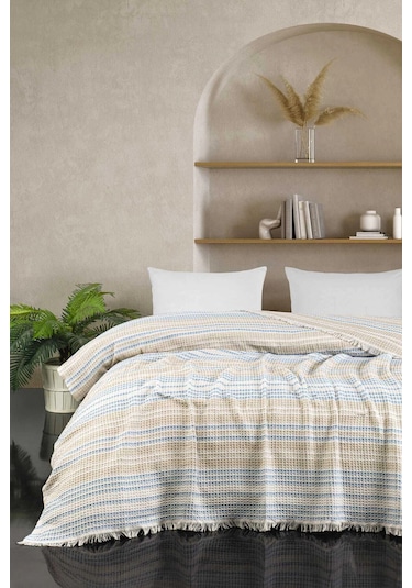 Çift Kişilik Yatak Pikesi Güneş Bej 200 X 230 Cm Çok Renkli