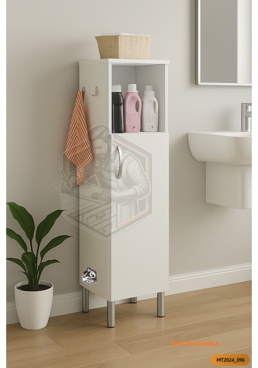 Tamamı Mdf Tek Kapaklı Havluluklu Banyo Dolabı Çok Amaçlı Dolap