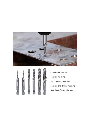 Fosenze 6 Adet Hss Kompozit Tap Ve Hızlı Değişim Chuck, Elektrik Matkapı İçin Delme Ve Diş Kesme Birleşik Aracı M3-m10