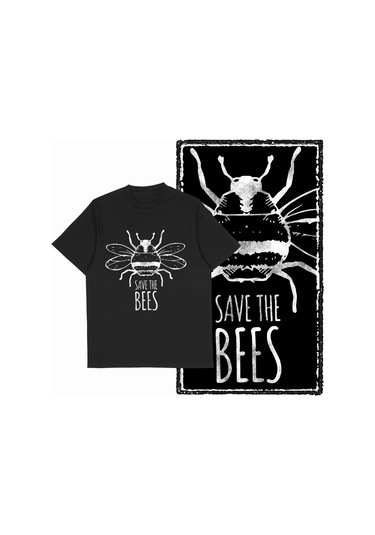 The Coolmınd Coolmind De %100 Pamuklu Erkek Grafik Tişört - Komik Arı Baskılı Büyük Bedenbej Bej