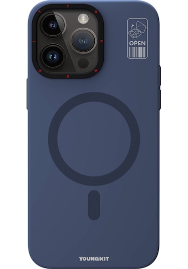 İphone 15 Pro Uyumlu Kılıf Magsafe Şarj Özellikli Standlı Youngkit Hermit Bracket Serisi Kapak Mavi