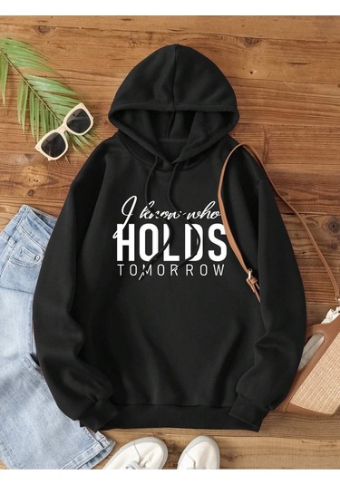 Coke Serisi Slogan Graphic Drawstring Thermal Lined Hoodie-trzksw717 Siyah