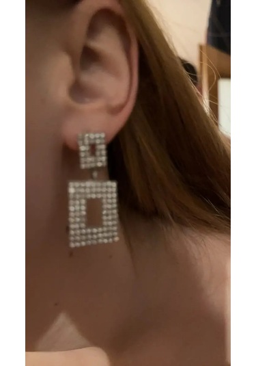 Sallantılı Küpe Parıldayan Geometri Taşlı Tasarımı Gümüş Kaplama Gümüş