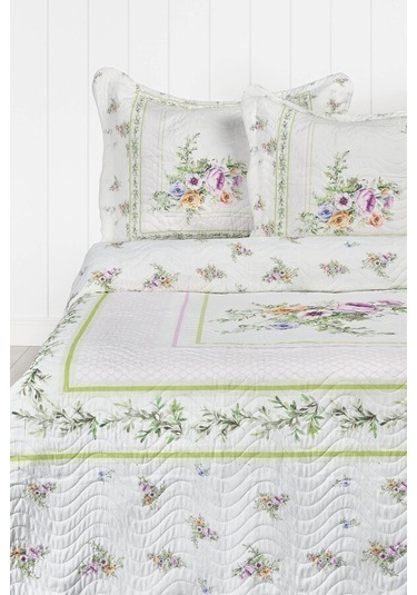 Örtüm Duru Çift Kişilik Kapitone Yatak Örtüsü Takımı - Ekru - Yeş