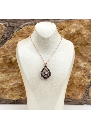 Elmas Montür Rosegold Damla Gümüş Set Takım - Lvrset08 Rose Gold