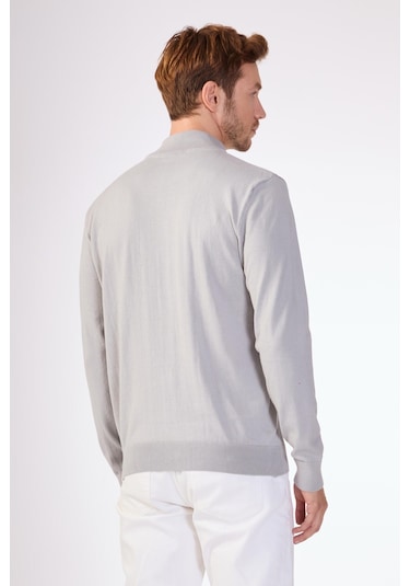 Dufy %100 Pamuk Düz Erkek Triko - Slim Fit Gri