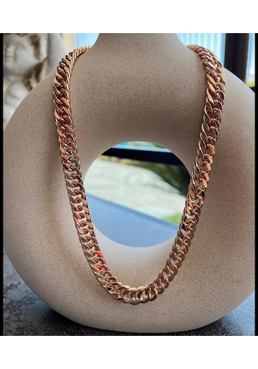 Rose Unisex Kalın Küba Zincir %100 Çelik Kolye Ve Bileklik Set