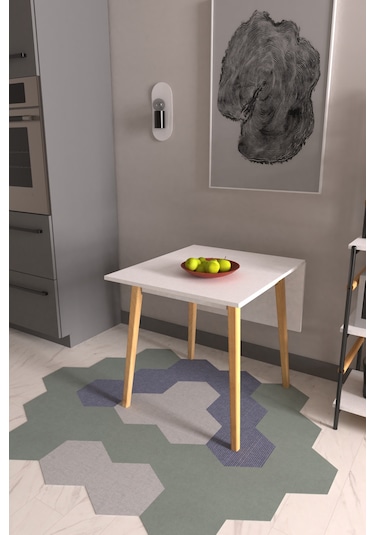 Vilinze Avanos Katlanır Mdf Ahşap Mutfak Masası - 70x80 Cm Beyaz Naturel