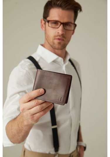 Helmbrook London Eldridge Deri İnce Çok Bölmeli Rfid Korumalı Erkek Cüzdan - Kahverengi