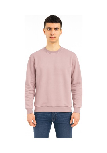 Erkek Oversize Uzun Kol Sıfır Yaka Sweatshırt-7383 Lila