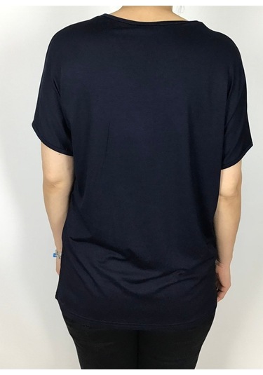 Kısa Kol V Yaka Likralı Düz Penye Bluz Lacivert