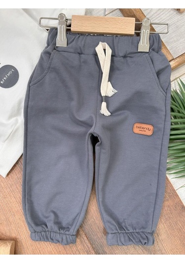 Hi Baskılı Bereli Armalı Oversize Erkek Bebek Takım Gri