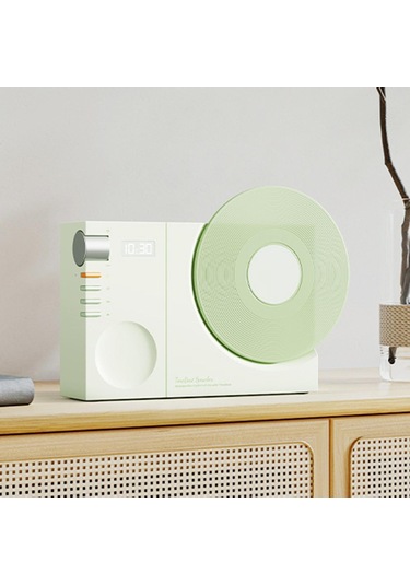 Suntek Vintage Plak Çalar Kablosuz Masa Hoparlörü Pille Yeşil