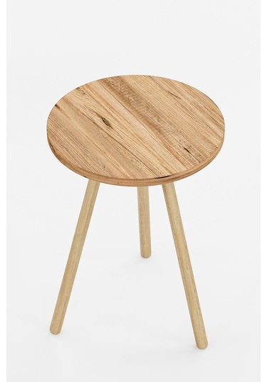 İntergo Yuvarlak Ahşap Ayaklı Tekli Zigon Yan Sehpa Atlantik Çam