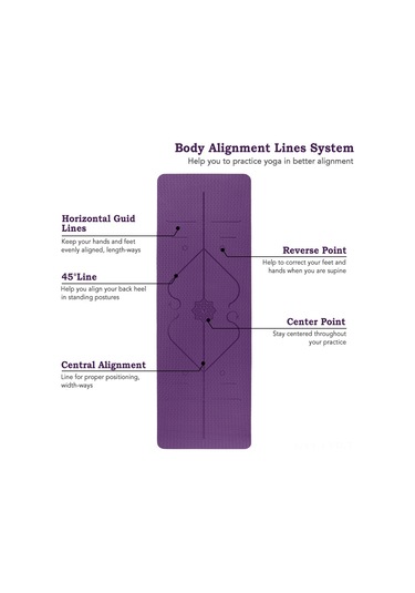 Ranyeek Tpe Materyalli Antipatlama Yoga Matı Seti - Konum Doğrulama Çizgili, 183x61cm, 6mm, Derin Mor - Taşıma Askısı Ve Ağı Çanta Dahil Çok Renkli