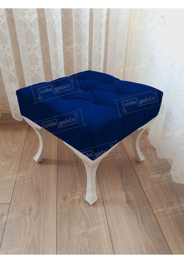 Kapitoneli Makyaj Pufu Ayak Ucu Puf Beyaz Ayak 45 45 Lacivert