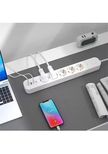 5 Prizli Akım Korumalı Uzatma Kablosu 2xusb-a + 2xusb-c 3680w - 2m Kablo 1.5