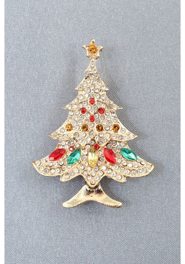 Zirkon Taşlı Cam Ağacı Broş. Gold Çam Ağaçlı Yaka İğnesi Broş. Kadın Erkek Broş. Çam Ağacı Broş Çok Renkli