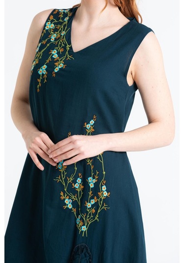 Kolsuz Vual Candan Yırtmaçlı Midi Boy Elbise Petrol Ptrl-petrol