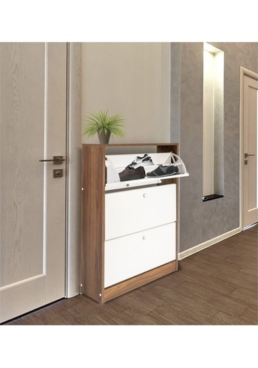 3 Katlı Modern Ayakkabılık Beyaz
