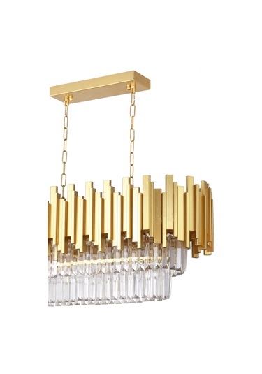 Avizemoda Sima 75X30 Cm'Lik Kristal Cam Taşlı Lüks Yemek Masası Üstü Avize - (Sarı Yaldız)