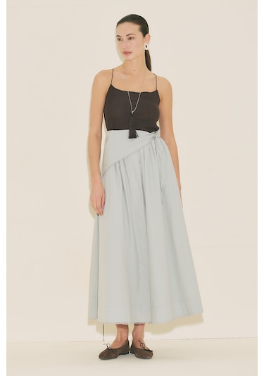 Manuka Önü Düğmeli Poplin Etek Mavi Ss26etk00001-22 Mavi
