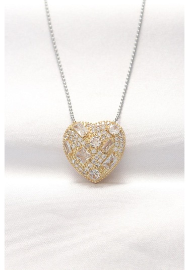 316l Çelik Çift Renk Zirkon Taşlı Kalp Kolye - Prt3500eb01276-6340 Çok Renkli