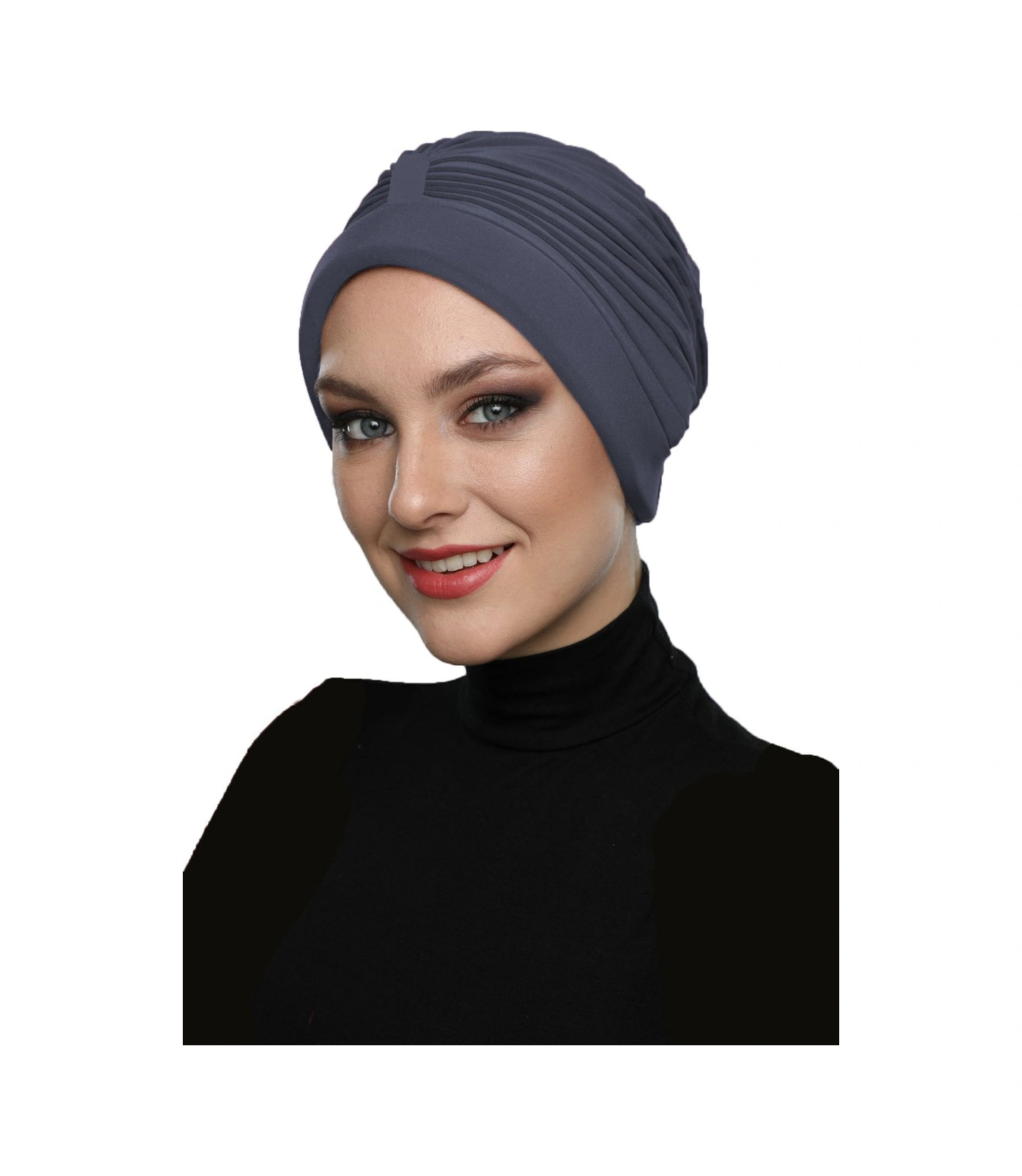 Bantlı Ön Ve Ensesi Bantlı Nervürlü Koyu Gri Süngerli Hazır Türban Tesettür Bone Havuz Bonesi Koyu Gri