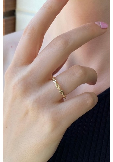 Zümrüt Sarraf 14 Ayar Yeşil Altın Kadın Minimal Zincir Yüzük 553891704