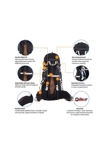 Quickup Hiking Sırt Çantası 65 Litre-siyah Siyah