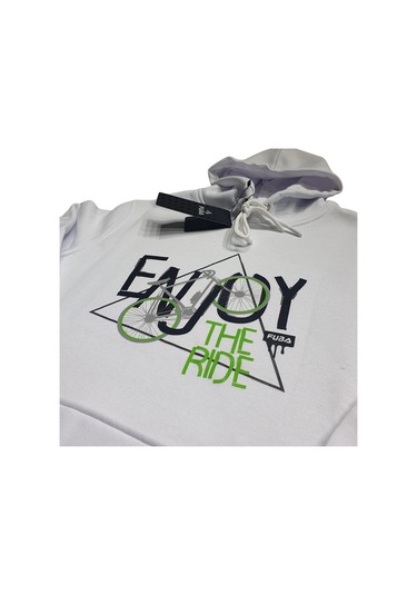 Fuba Kapşonlu Sweat Enjoy Beyaz Beyaz